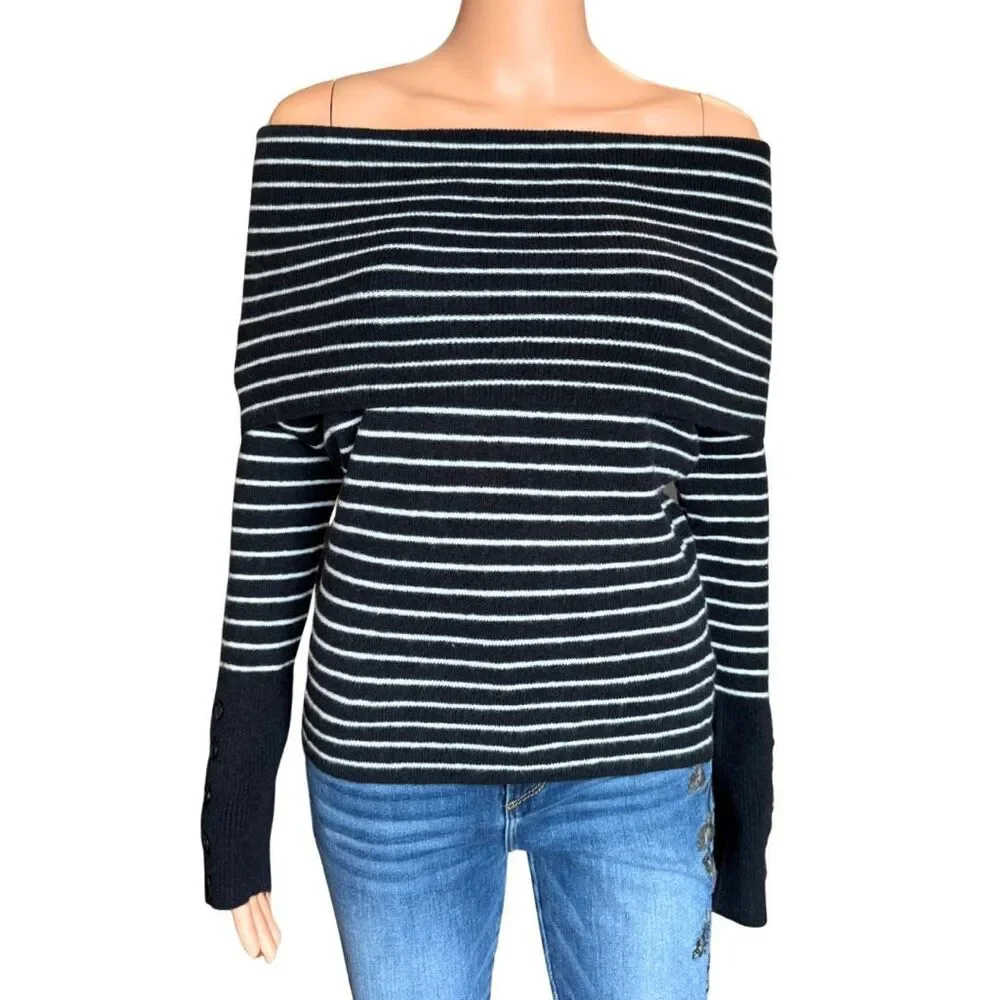 NWT Free People Evergreen Off Shoulder Striped Knit Sweater Y2K 90s Cozy Medium